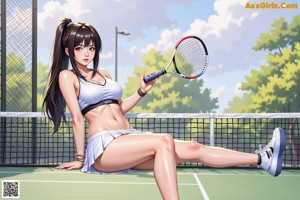 A woman holding a tennis racket on a tennis court.