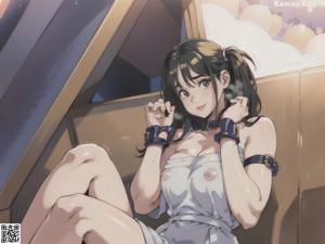 A woman sitting on a couch holding a necklace.