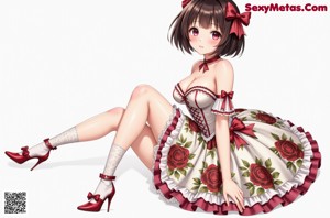 A woman in a dress and stockings posing for a picture.
