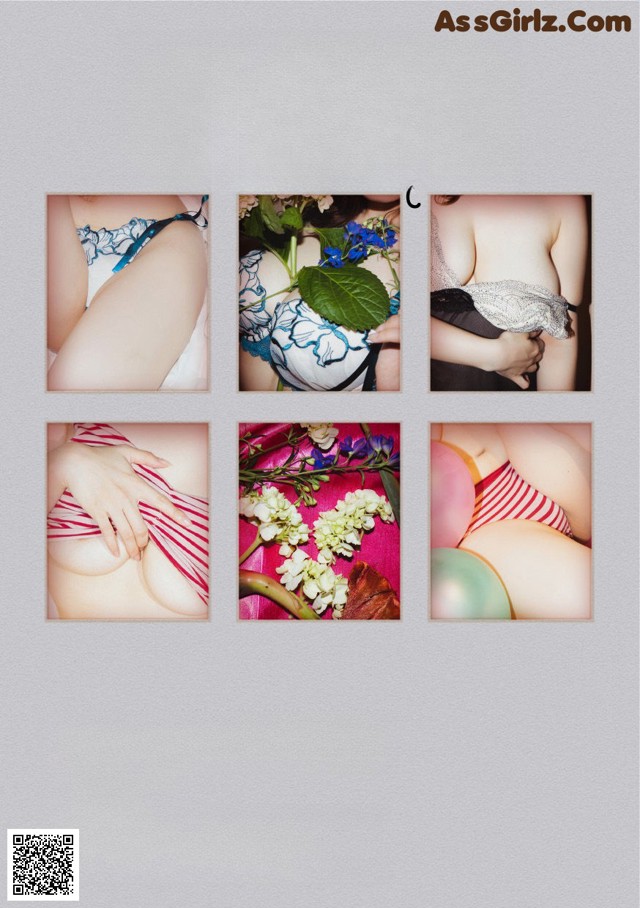 A poster with a bunch of pictures of a woman in lingerie.
