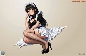 A woman in a maid outfit is posing for the camera.