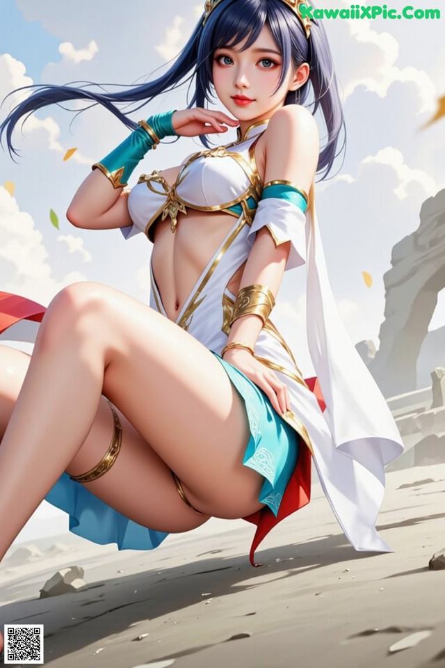Hentai - Under the Radiance of Celestial Grace Set.1 20250106 Part 17 No.ba7ed0 A woman in a white and blue outfit sitting on the ground.