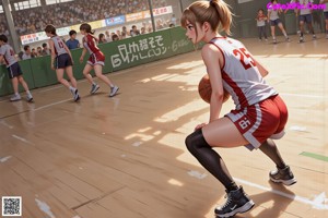 A woman in a yellow uniform holding a basketball.