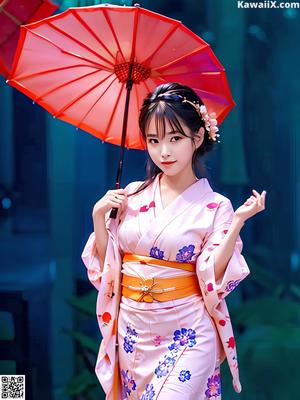 A woman in a white kimono posing for a picture.
