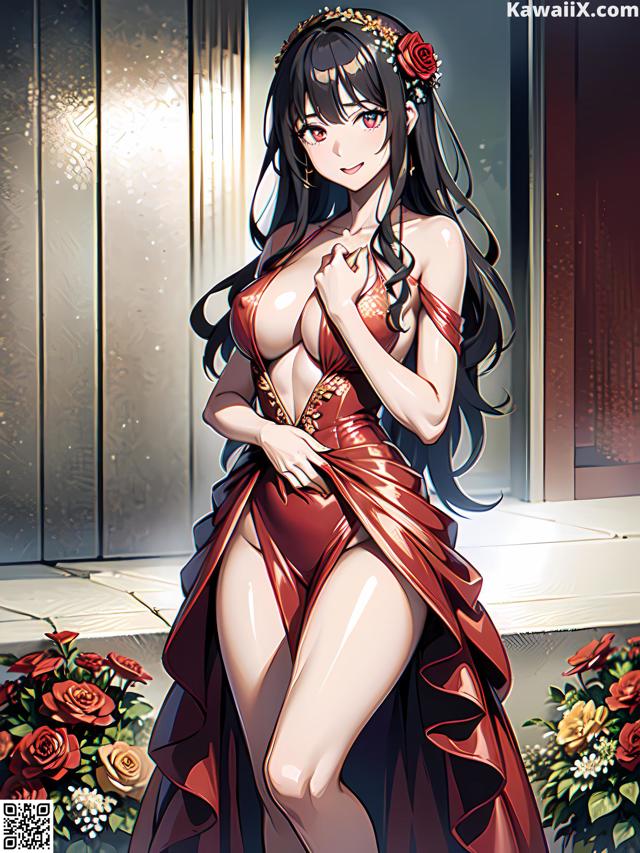 Hentai - 华彩繁花 Set 1 20230602 Part 35 No.0b1d39 A woman in a red dress with a flower crown on her head.